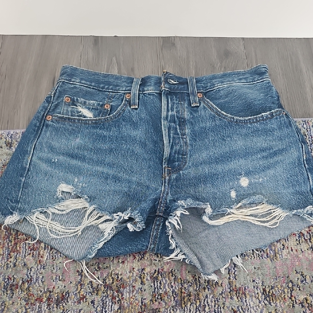 Levi's 501 Dark Washed High Waisted Cutoff Shorts